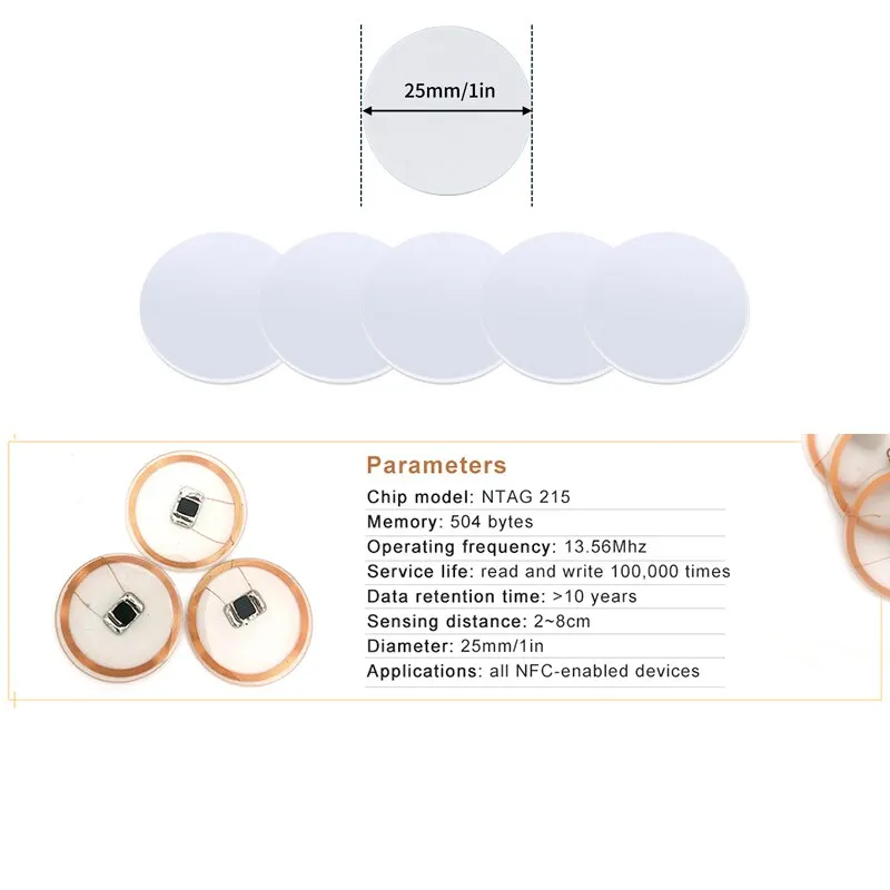 20pcs  13.56MHz Ntag215 NFC Co - Nfc Tag Programmable avaliação e preço