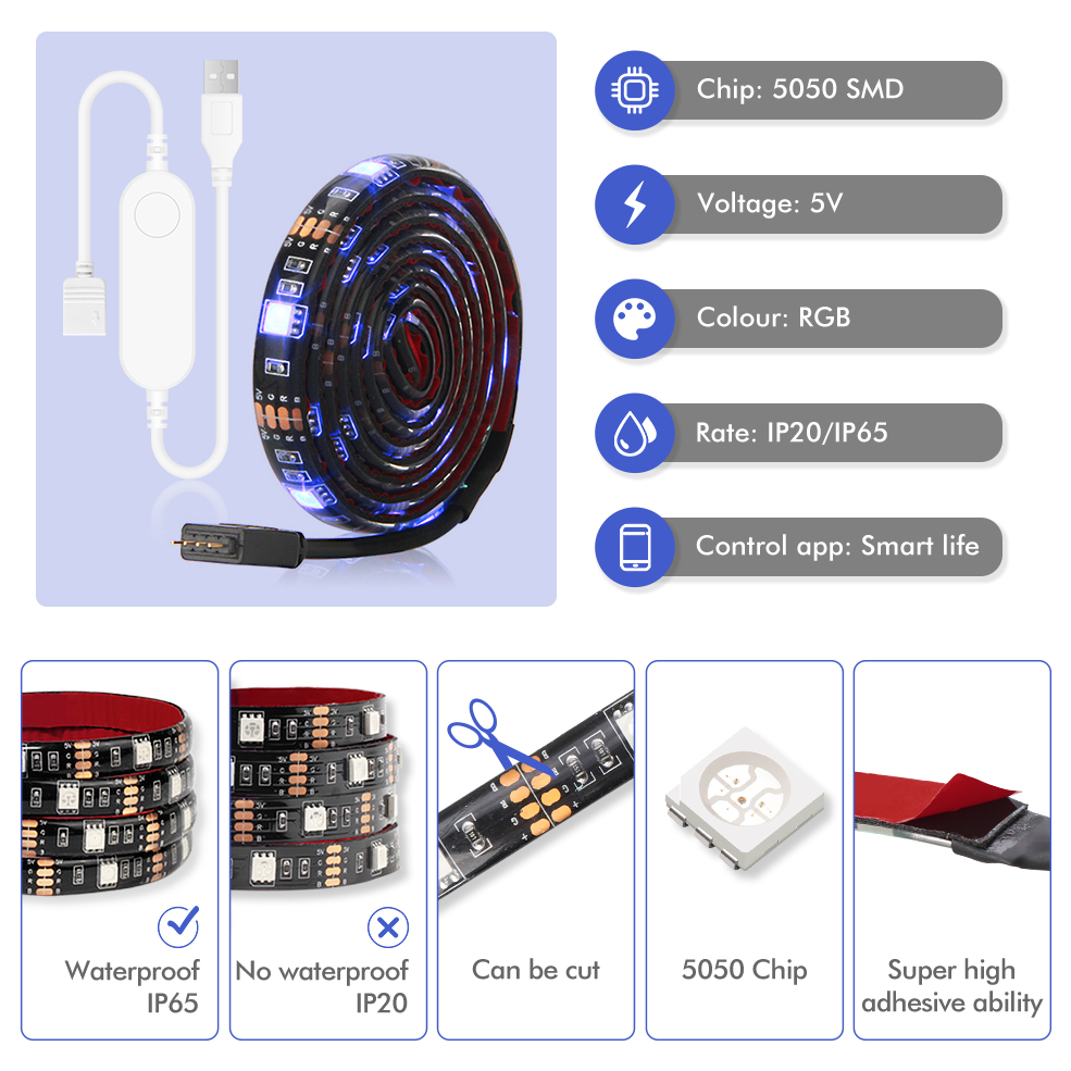 USB LED Strip DC 5V 50CM 1M 2M - Rgb Desk Lamp Smart avaliação e preço